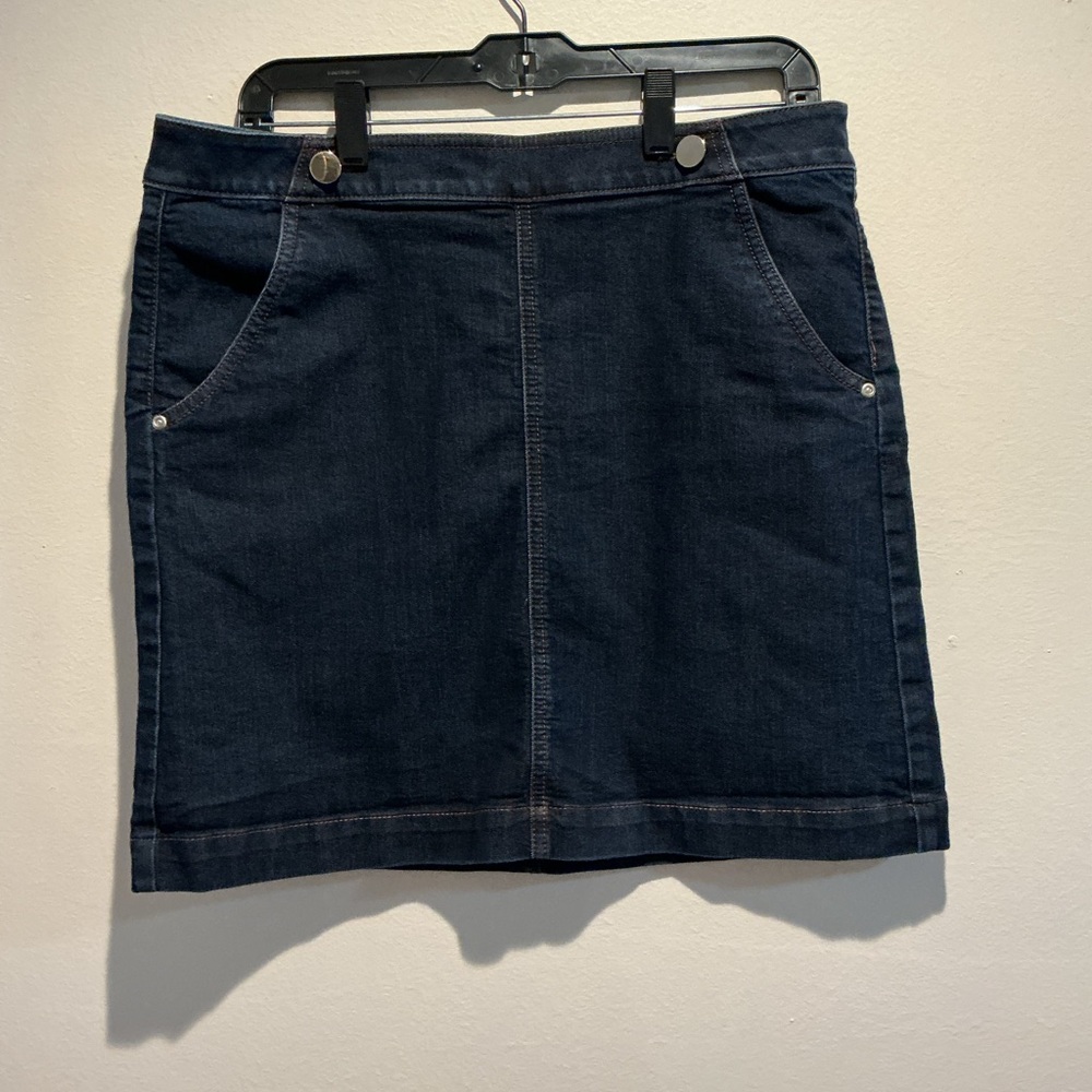 Denim Skirt in Dark Blue with gold buttons accented